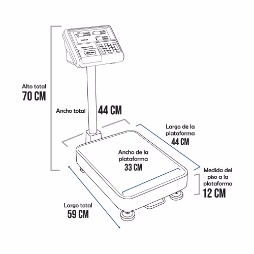 Balanza de Plataforma Precisur XK3190-A23 de 100 Kilos 44 x 33 cm